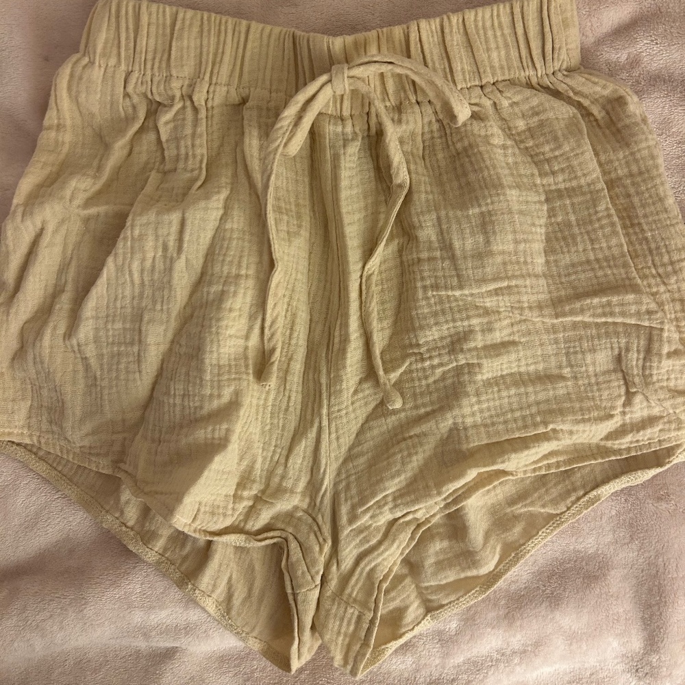 Beige Cotton Drawstring Shorts